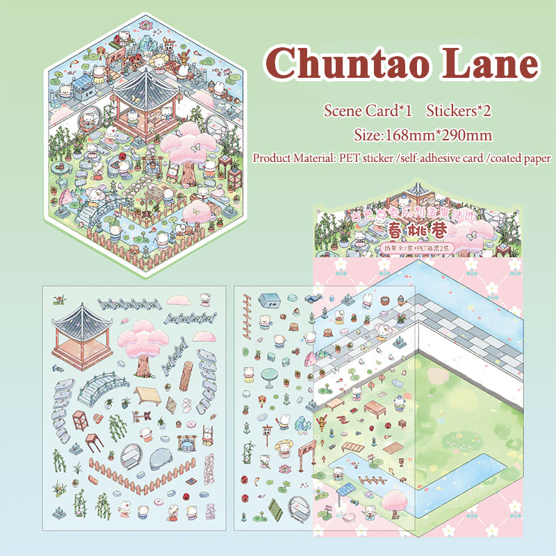 Pegatinas con animales de un patio chino, collage de diario 3D, materiales creativos para hacer tú mismo.