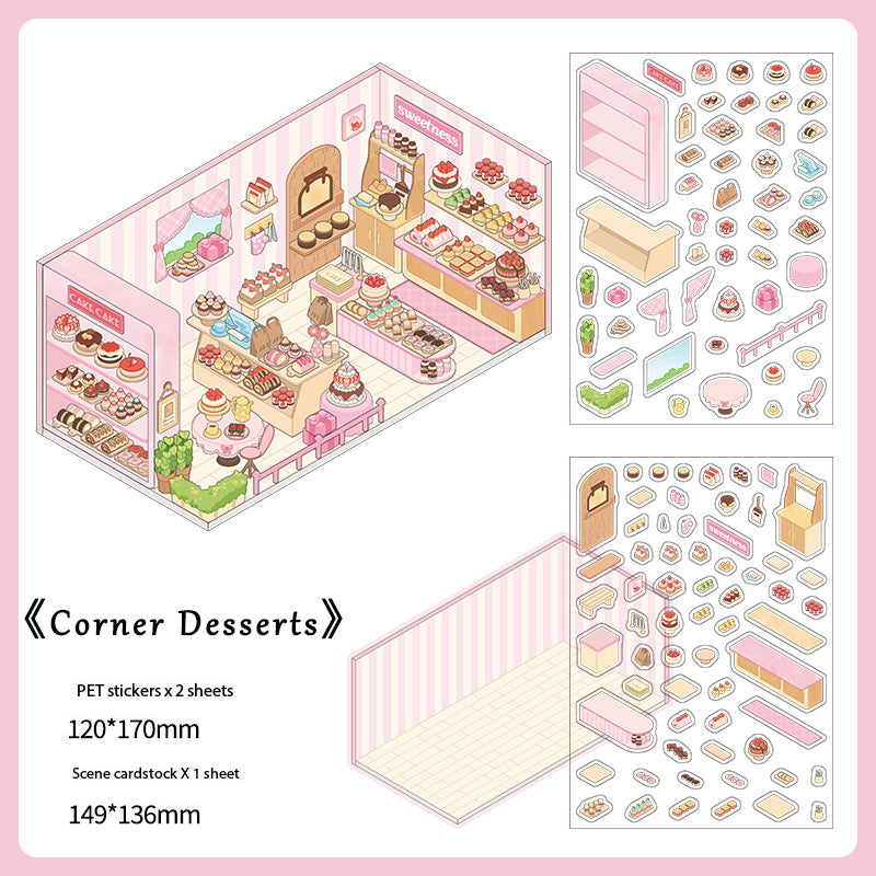 Miniature Scene Corner Shop Theme Sticker Set – 3D Hut Diorama Stickers