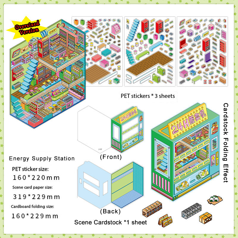 DIY 2.5D Diorama Stickers – Colorful Miniature Commercial Scene Stickers