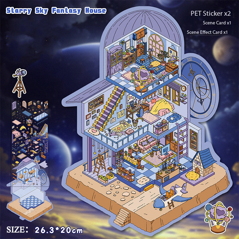 Fantasy Landscape Stickers, 3D Miniature Scene Collage Journal Stickers