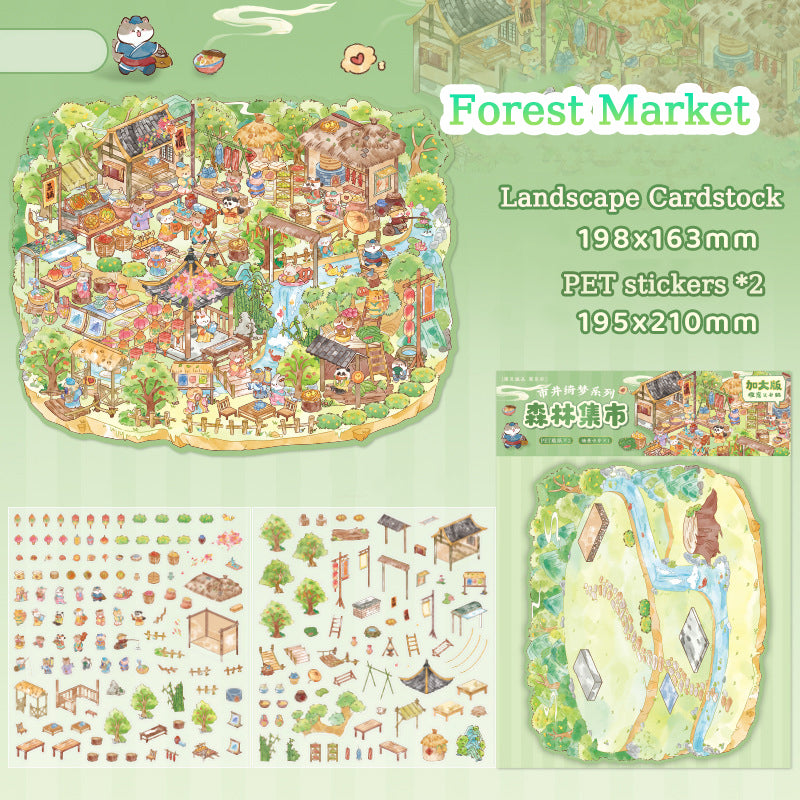 Jing Qimeng Series - Large-Size Landscape Stickers, Creative 3D DIY Scene Stickers for Scrapbooking