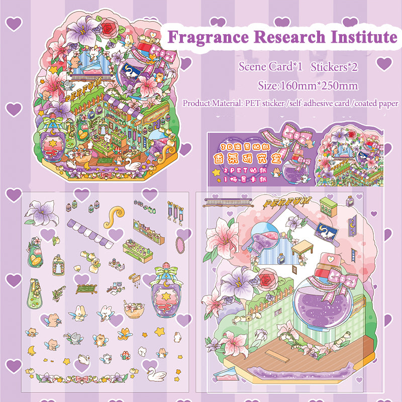 Pegatinas para dioramas del Instituto de Investigación Everything, pegatinas para decorar diarios, pegatinas antiestrés hechas a mano, escenas en miniatura en 3D