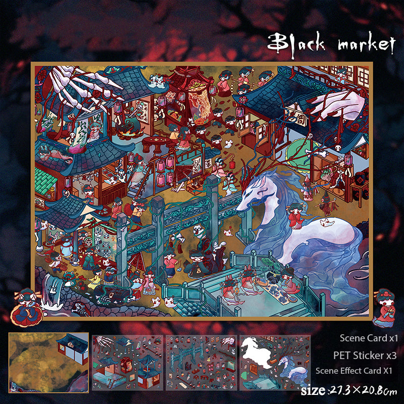 Yilan Slightly Spooky Themed Scenery Stickers, Creative Bullet Journal Decoration Stickers for Immersive Miniature Horror World