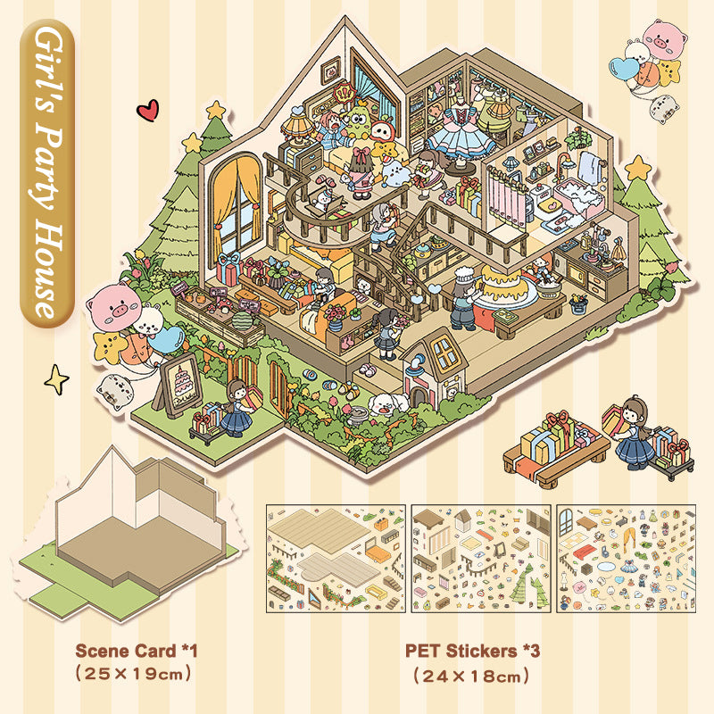 Oversized Cute 3D Landscape Stickers ,Adorable Animal Cottage Scrapbook Supplies ,DIY Creative Journal Decoration Stickers