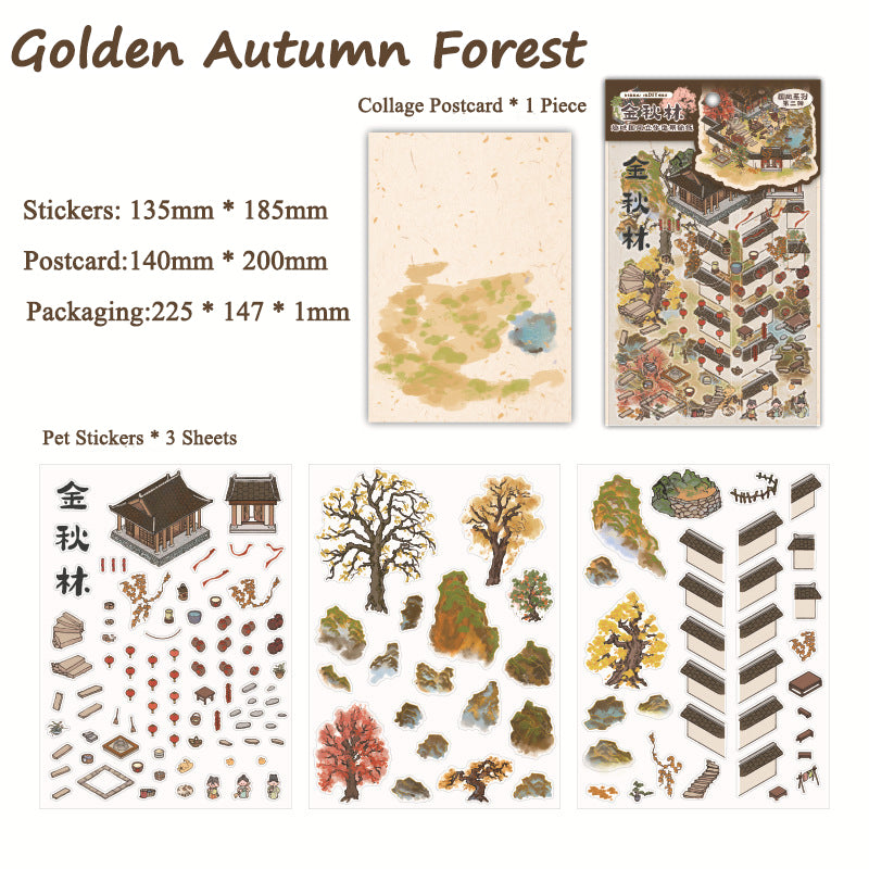 Chinese-Style Scene Stickers, Fun Collage 3D Chinese-Style Miniature Landscapes, Creative DIY Scenery Decoration
