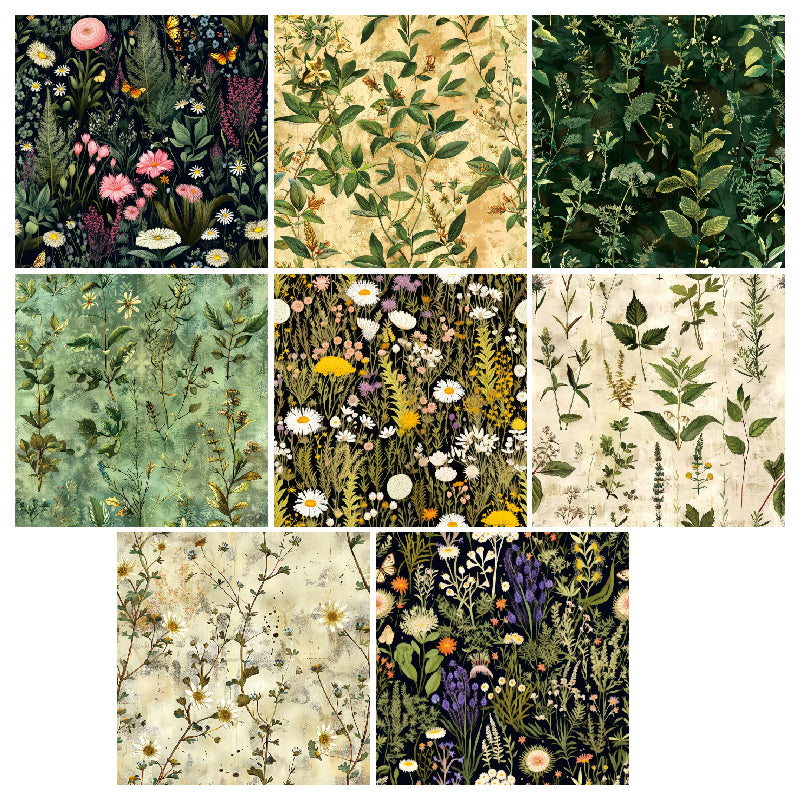 Twenty-four greeting cards featuring plant and flower patterns can be used to make explosion boxes, DIY origami, and gift box decorations.