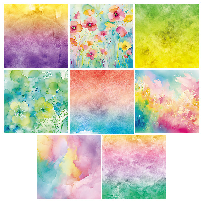 24 colorful greeting cards with artistic watercolor flower style, used as floral decoration cards and message cards for weddings.