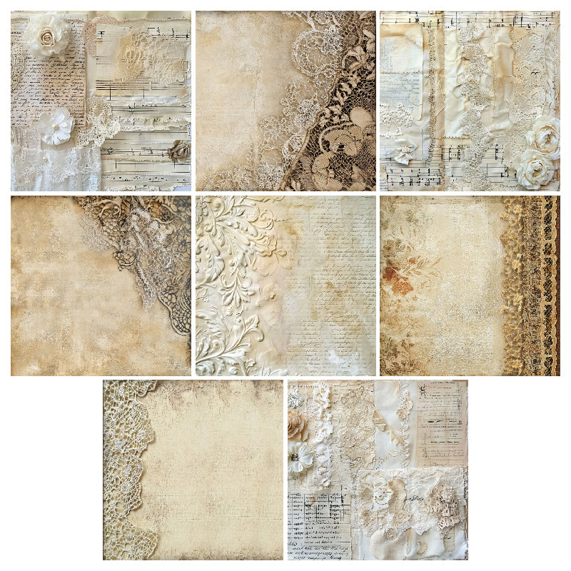 24 lace-patterned cards, intended for junk journal making and as gifts for DIY enthusiasts.