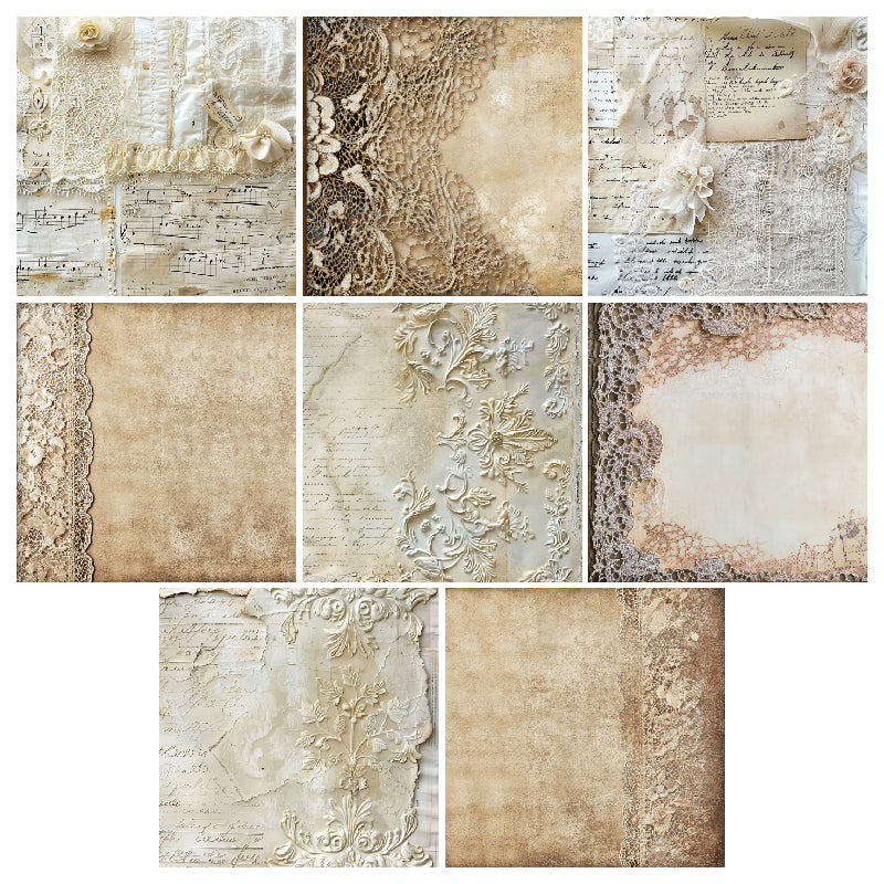 24 lace-patterned cards, intended for junk journal making and as gifts for DIY enthusiasts.