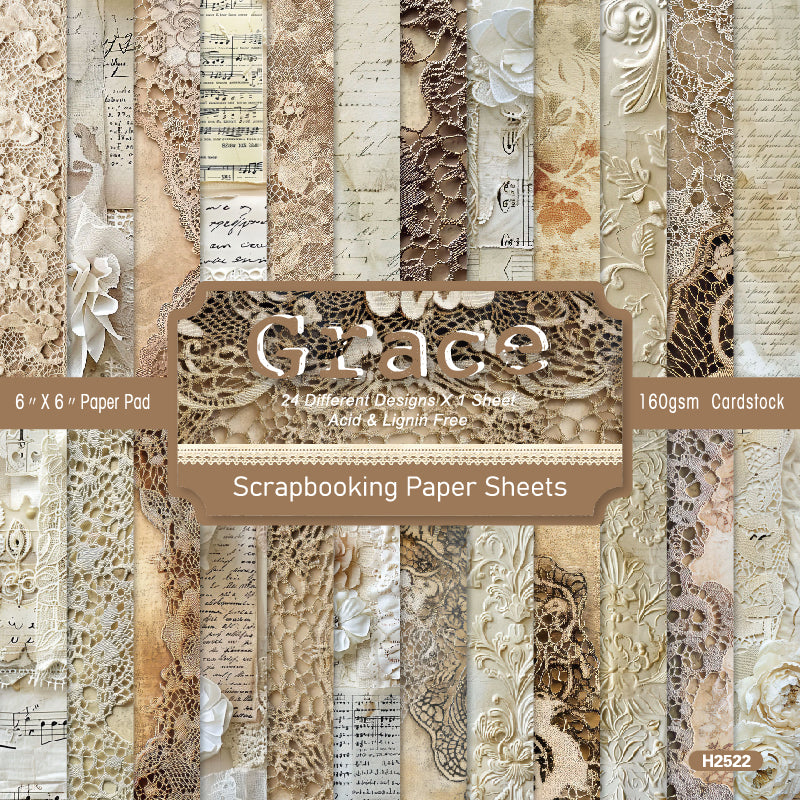 24 lace-patterned cards, intended for junk journal making and as gifts for DIY enthusiasts.