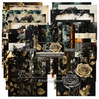 24 black flower-patterned cards with a dark aesthetic, intended for junk journal making and as gifts for DIY enthusiasts.