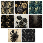24 black flower-patterned cards with a dark aesthetic, intended for junk journal making and as gifts for DIY enthusiasts.