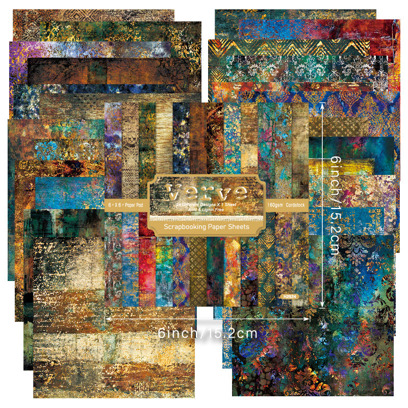 24 pieces of ancient color gold cards, used for making a scrap magazine, as a gift for DIY enthusiasts.