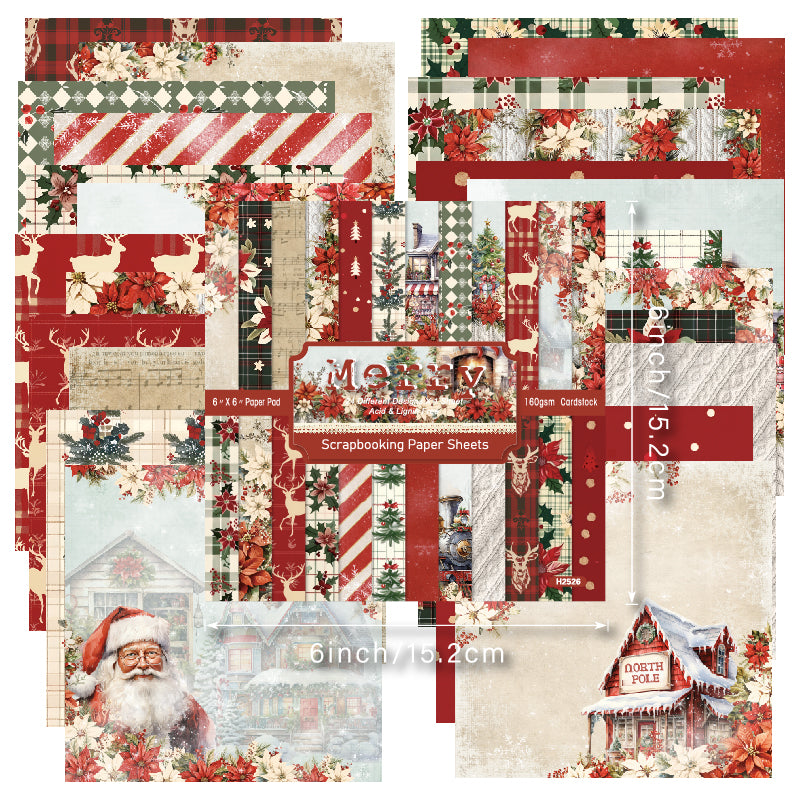 24 red Christmas-themed cards, suitable for junk journal making and also exquisite gifts for DIY enthusiasts.