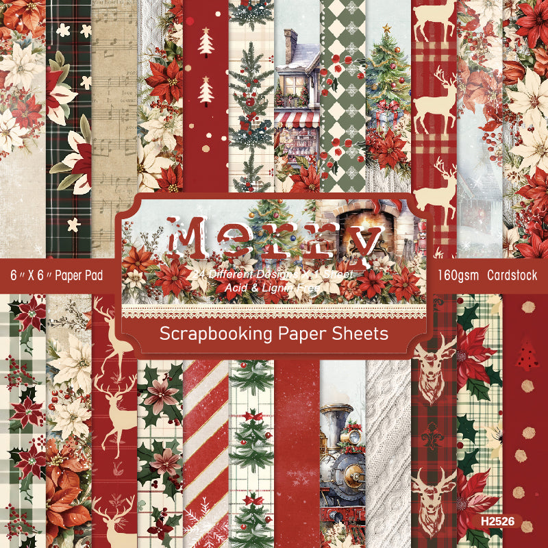 24 red Christmas-themed cards, suitable for junk journal making and also exquisite gifts for DIY enthusiasts.