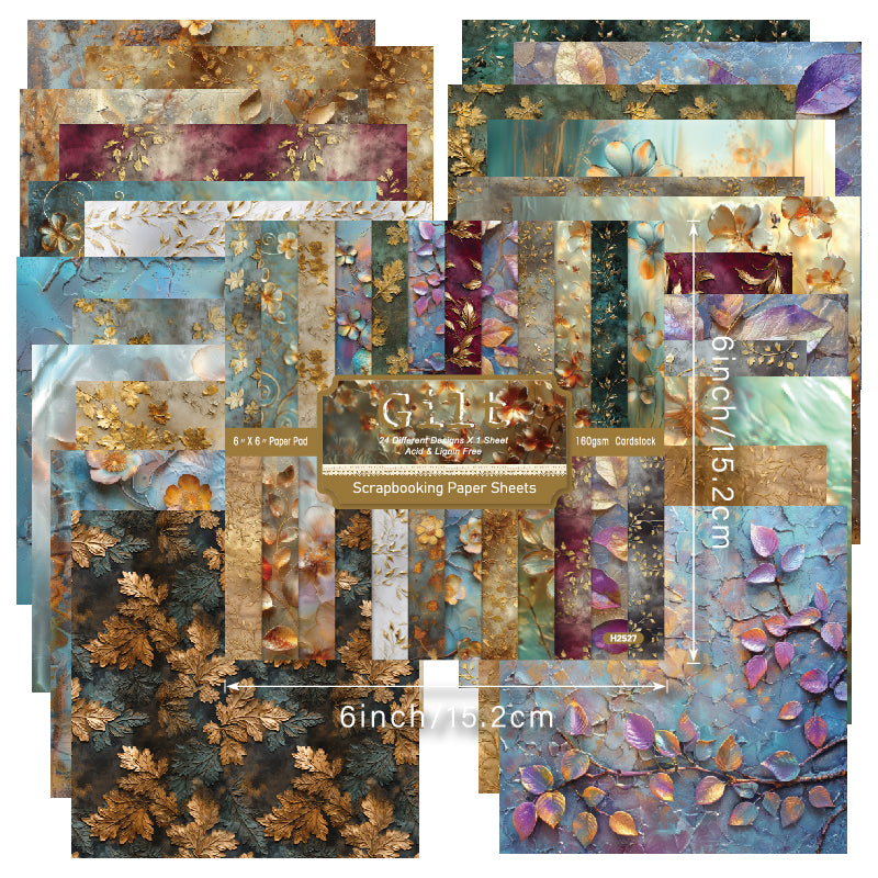 24 pieces of gold-threaded flower cards, suitable for making garbage magazines or scrapbooks, as gifts for DIY enthusiasts.