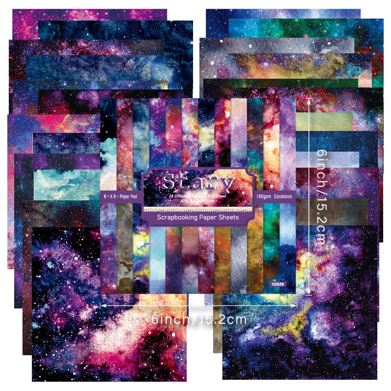 24 colorful starry sky-themed cards, intended for junk journal/handbook making and as gifts for DIY enthusiasts.