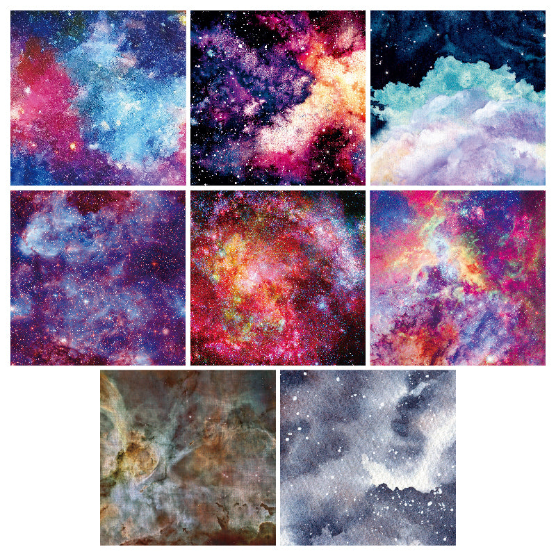 24 colorful starry sky-themed cards, intended for junk journal/handbook making and as gifts for DIY enthusiasts.