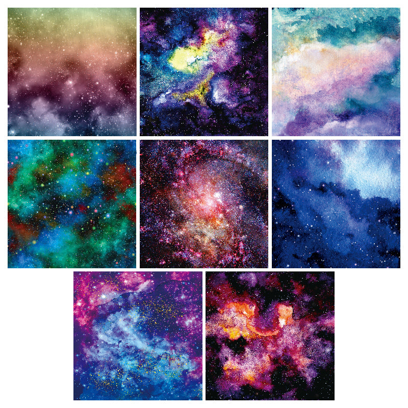 24 colorful starry sky-themed cards, intended for junk journal/handbook making and as gifts for DIY enthusiasts.