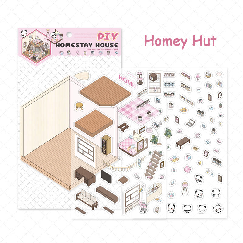 Cute Panda Scene 3D Landscape Stickers - Adorable Scrapbooking &amp; Diorama Decoration Supplies