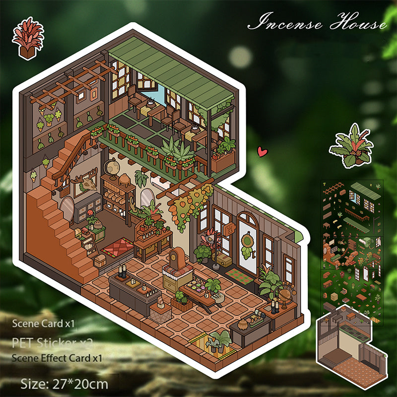 Floral Cottage Landscape Stickers, DIY Mini Courtyard Miniature Scene Collage Toys