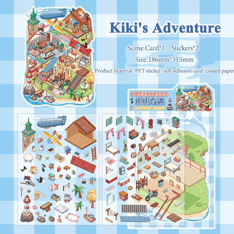 Fantasy Life Themed 3D Scene Stickers, Journal Decoration Stickers, Childlike Creative Collage Stickers