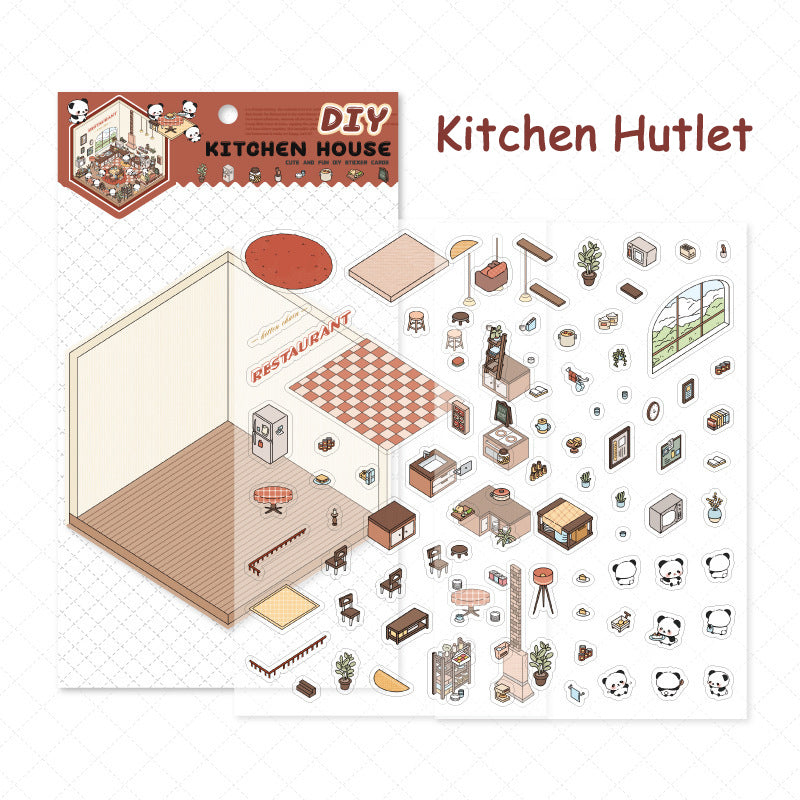 Cute Panda Scene 3D Landscape Stickers - Adorable Scrapbooking &amp; Diorama Decoration Supplies
