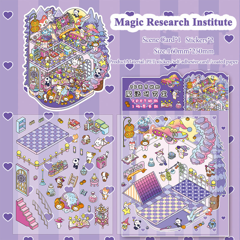 Pegatinas para dioramas del Instituto de Investigación Everything, pegatinas para decorar diarios, pegatinas antiestrés hechas a mano, escenas en miniatura en 3D