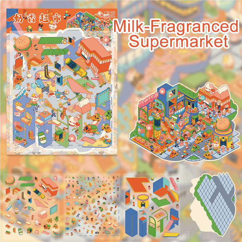 3D Miniature Milk Town Diorama Stickers – Scrapbook, Handmade Stress-Relief Decor Stickers
