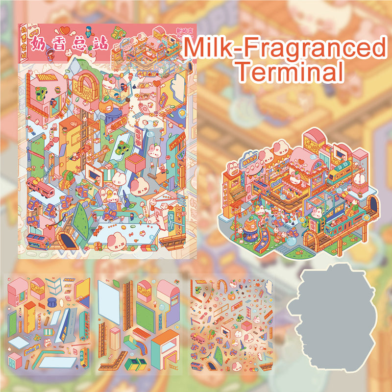 3D Miniature Milk Town Diorama Stickers – Scrapbook, Handmade Stress-Relief Decor Stickers