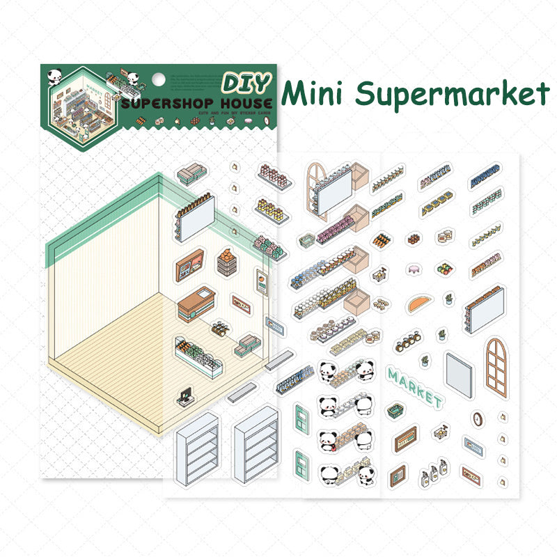 Cute Panda Scene 3D Landscape Stickers - Adorable Scrapbooking &amp; Diorama Decoration Supplies