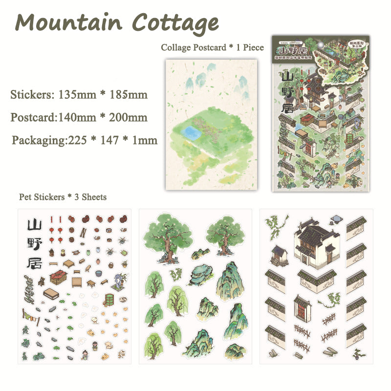Chinese-Style Scene Stickers, Fun Collage 3D Chinese-Style Miniature Landscapes, Creative DIY Scenery Decoration