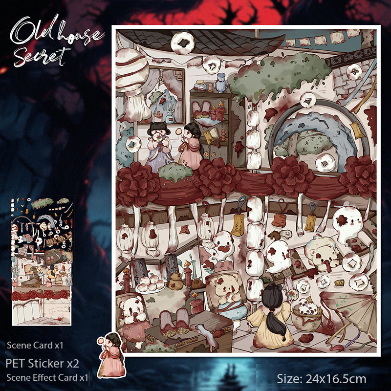 Slightly Spooky Cute Cartoon-Style Scenery Stickers, Creative Art Collage Fun Stickers