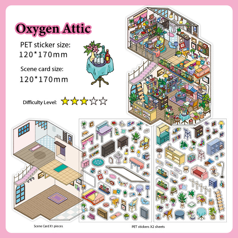 Infeel.Me 3D Miniature Home Scene Stickers – Immersive Stress-Relief Handcraft Collage Stickers