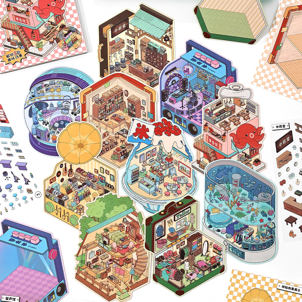 Creative Scrapbook Diorama Miniature Sticker Book,Immersive Mini World Scenes Collage