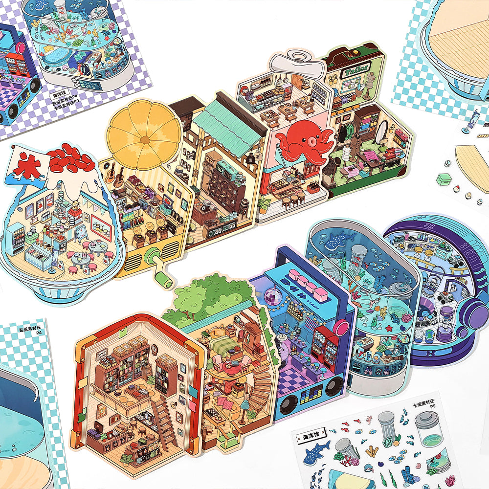Creative Scrapbook Diorama Miniature Sticker Book,Immersive Mini World Scenes Collage
