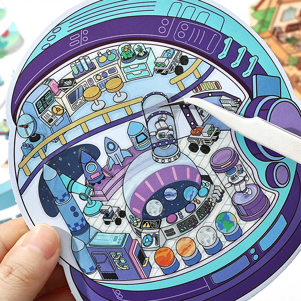 Creative Scrapbook Diorama Miniature Sticker Book,Immersive Mini World Scenes Collage