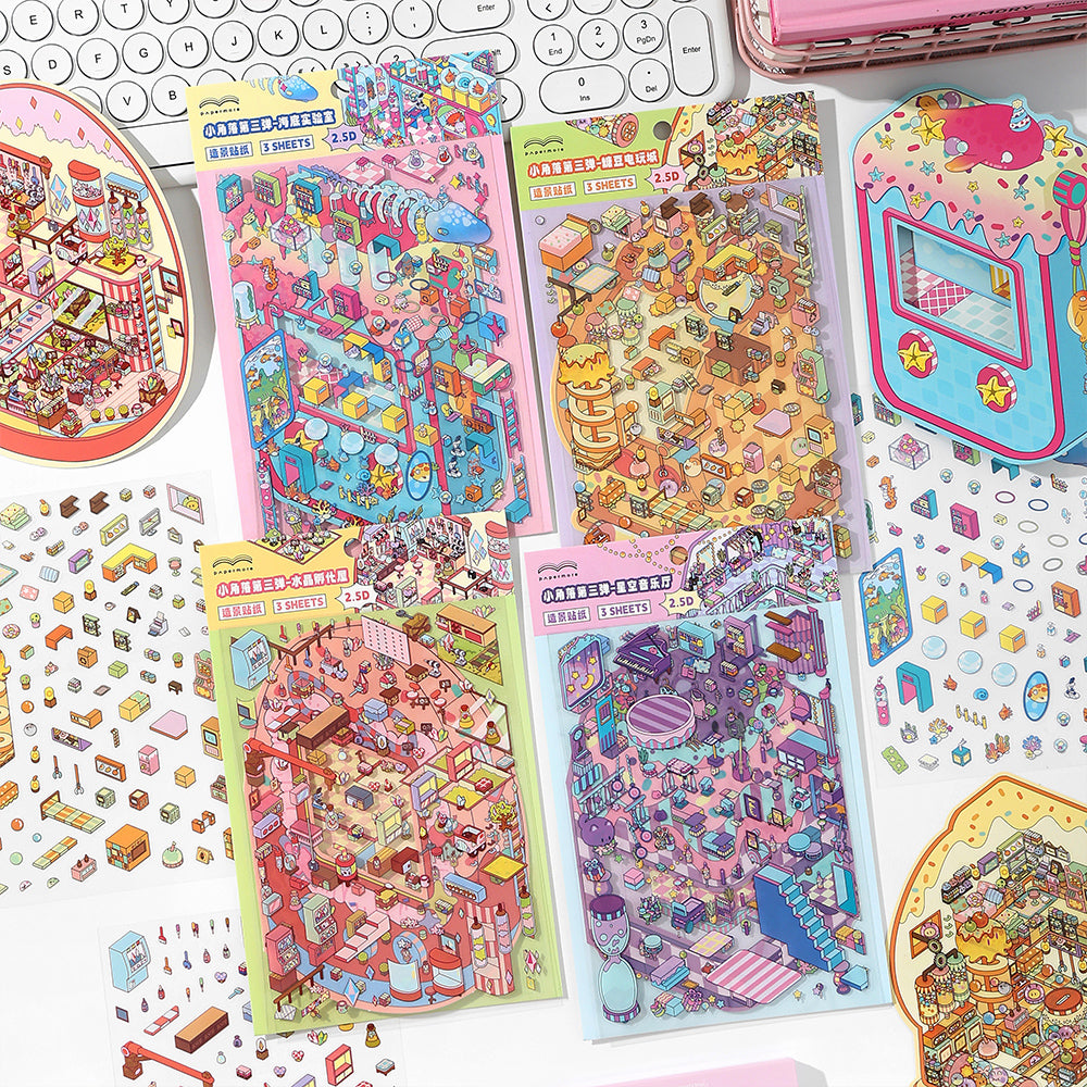 Creative Scrapbook Miniature Scene Sticker Set.DIY Childlike Style Creative Handmade Stickers