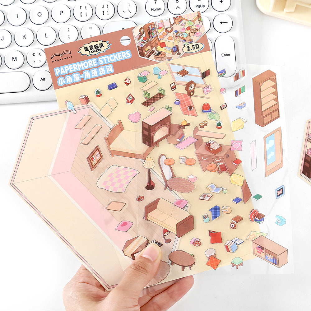 Miniature Scene Corner Shop Theme Sticker Set – 3D Hut Diorama Stickers