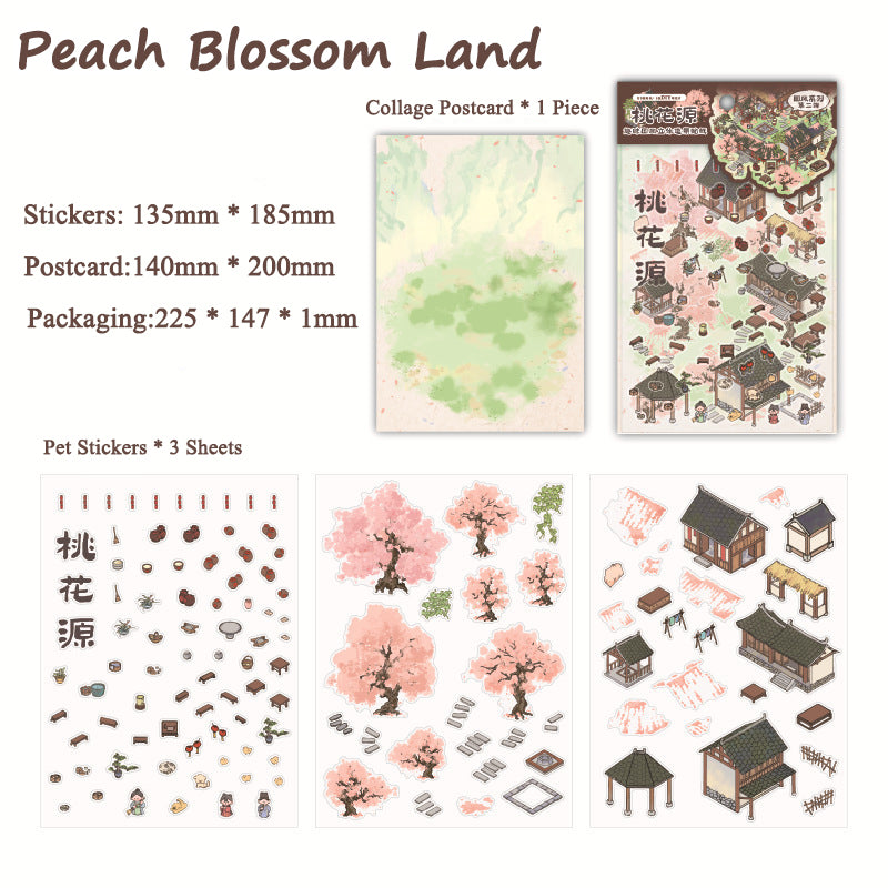 Chinese-Style Scene Stickers, Fun Collage 3D Chinese-Style Miniature Landscapes, Creative DIY Scenery Decoration
