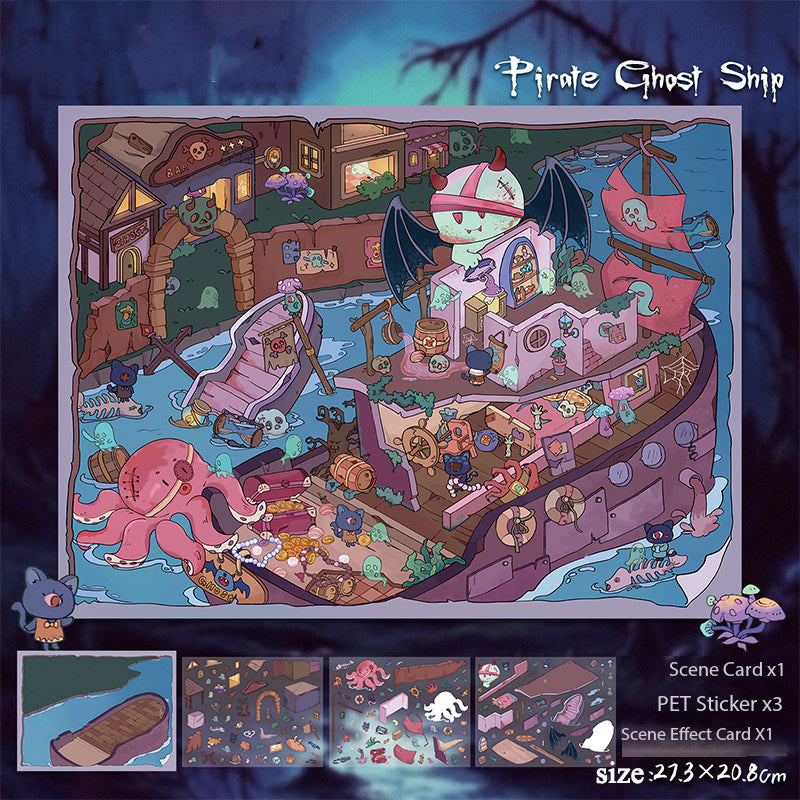 Yilan Slightly Spooky Themed Scenery Stickers, Creative Bullet Journal Decoration Stickers for Immersive Miniature Horror World