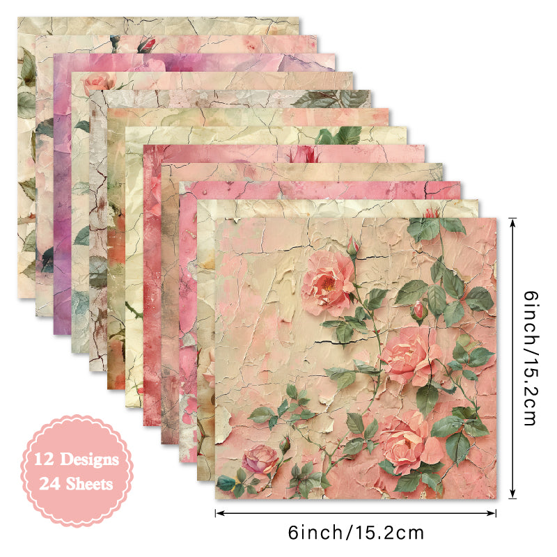 24 pieces of pink rose-patterned cards, used for making garbage magazines / journal books. Gift box message card.
