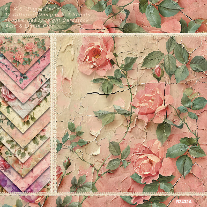 24 pieces of pink rose-patterned cards, used for making garbage magazines / journal books. Gift box message card.