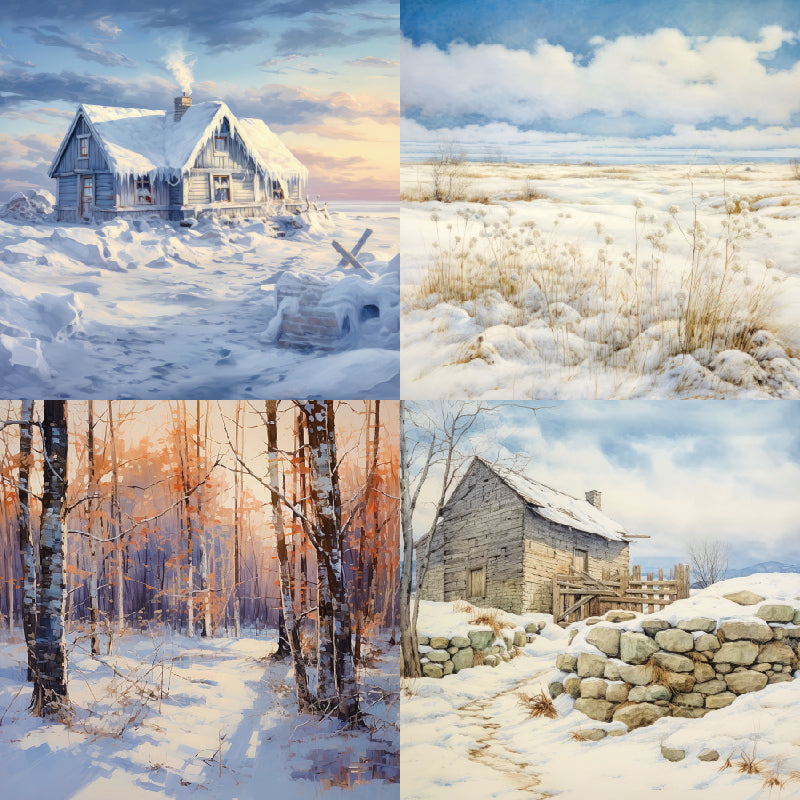 Snow Forest-Themed Background Paper, Journal Material Paper, Single-Sided Patterned Paper for DIY Photo Album, Greeting Card &amp; Journal Decoration