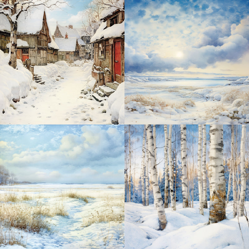 Snow Forest-Themed Background Paper, Journal Material Paper, Single-Sided Patterned Paper for DIY Photo Album, Greeting Card &amp; Journal Decoration