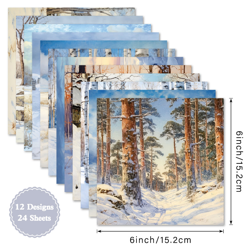 Snow Forest-Themed Background Paper, Journal Material Paper, Single-Sided Patterned Paper for DIY Photo Album, Greeting Card &amp; Journal Decoration