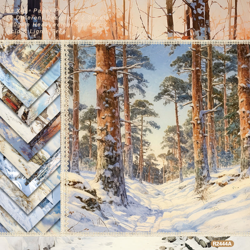 Snow Forest-Themed Background Paper, Journal Material Paper, Single-Sided Patterned Paper for DIY Photo Album, Greeting Card &amp; Journal Decoration