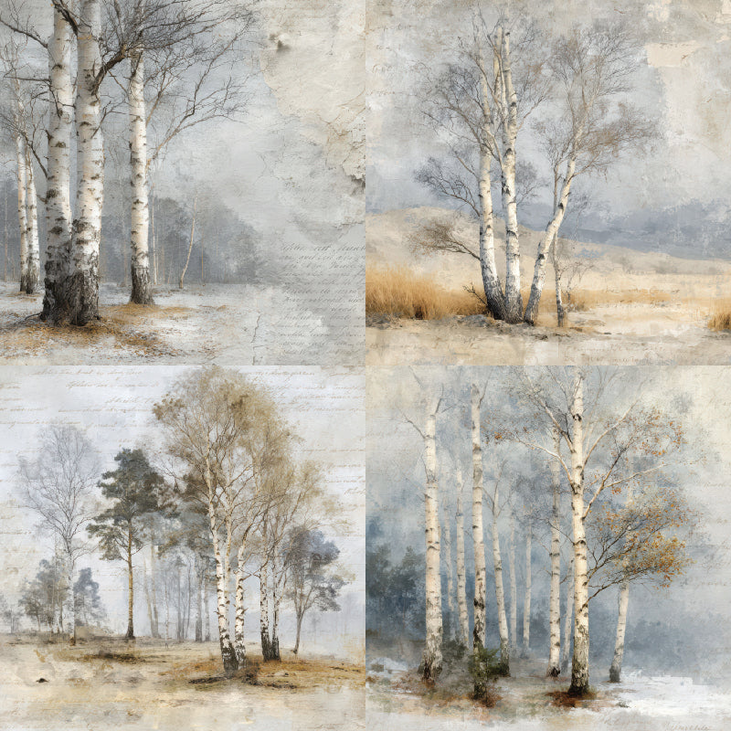 24 pieces of birch forest pattern cards, used for making garbage magazines / notebook books. Gift box message card.