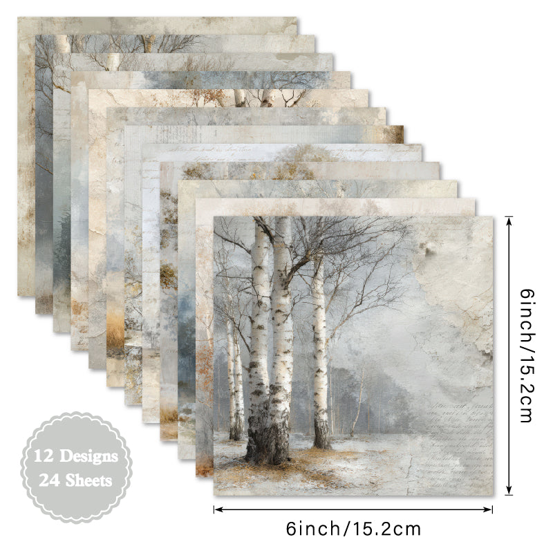 24 pieces of birch forest pattern cards, used for making garbage magazines / notebook books. Gift box message card.