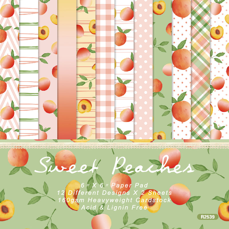 Spring Peach Themed Journal Material Paper, DIY Photo Album Card Making Background Paper, 6-Inch Single-Sided Patterned Paper